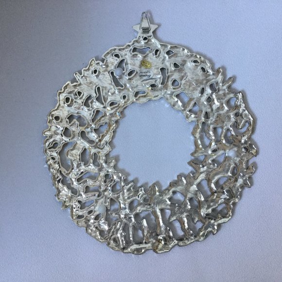 Elegance Silver plated Zinc wreath wall door hanging small Christmas decor vtg - Picture 4 of 5